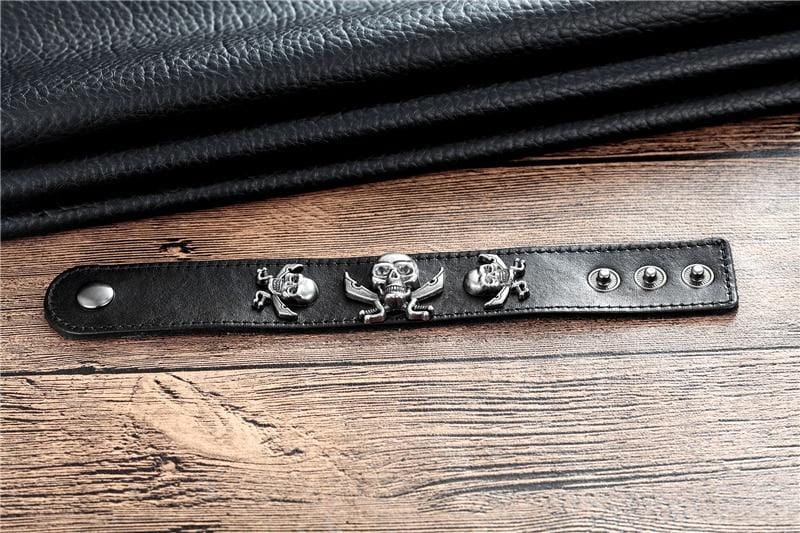 Bracelet Cuir Noir Tete de Mort - Mon Bracelet Homme