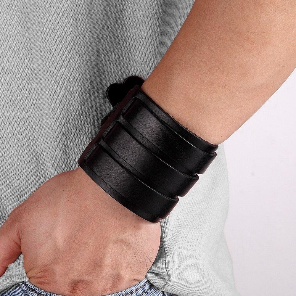 Bracelet de Force 3 Lanières en Cuir - Mon Bracelet Homme