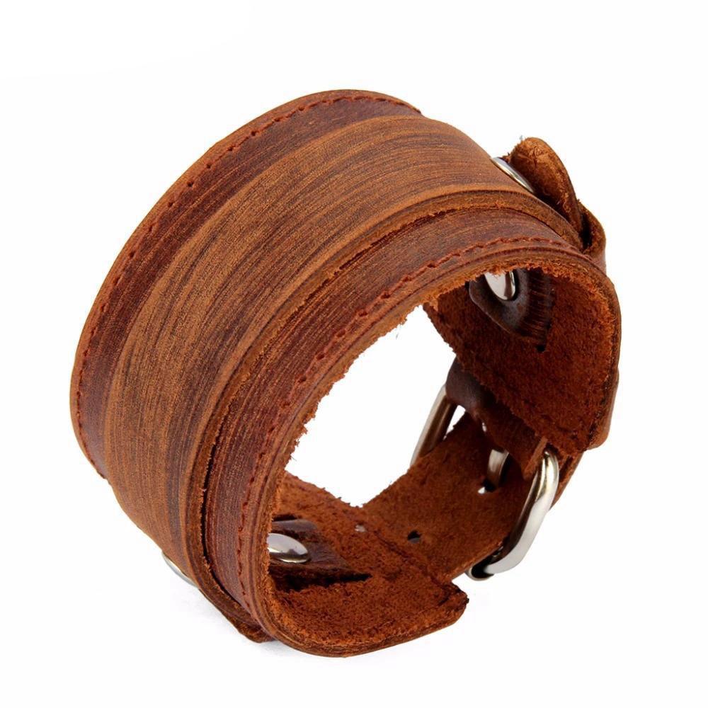 Bracelet de Force Ajustable Marron Clair en Cuir - Mon Bracelet Homme