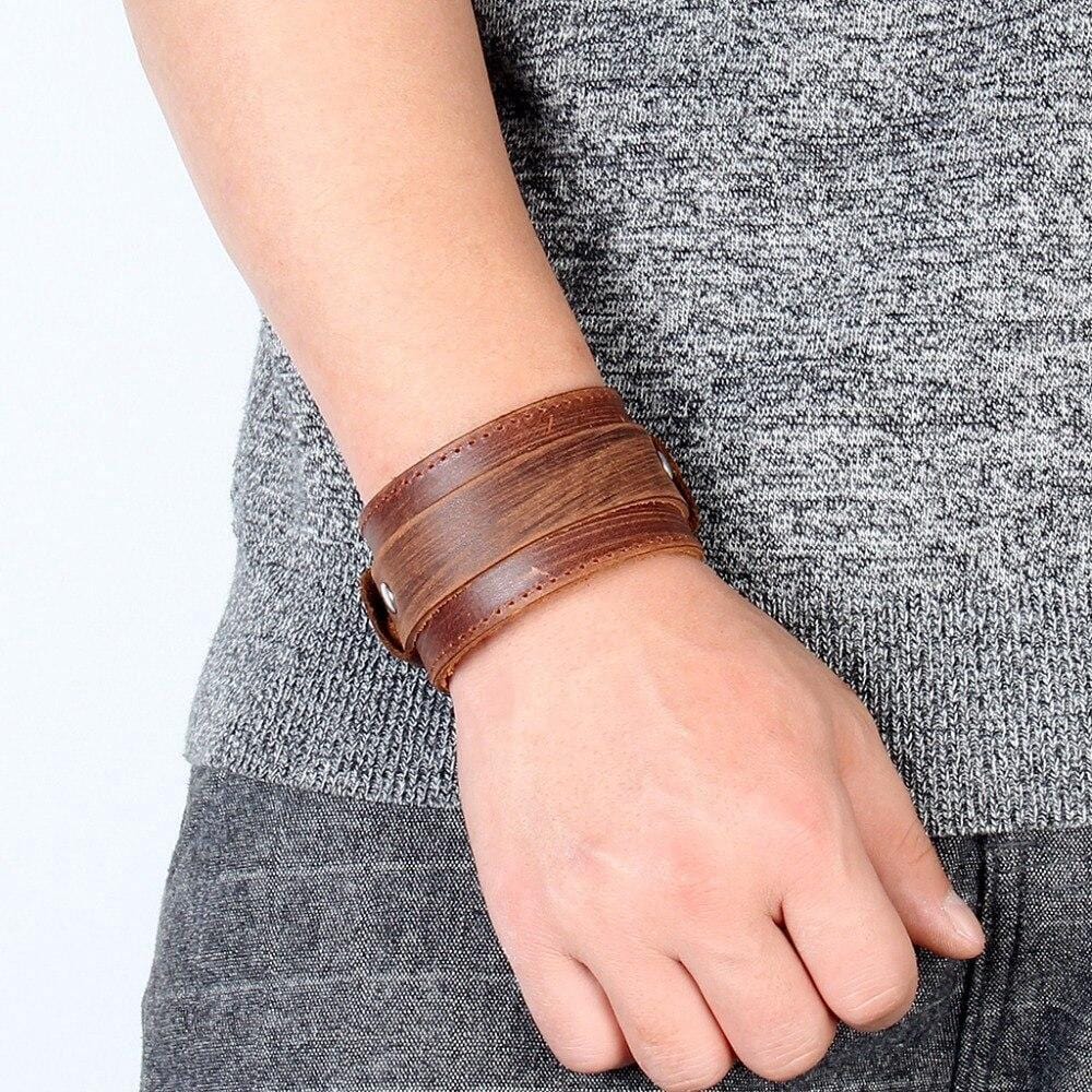 Bracelet de Force Ajustable Marron Clair en Cuir - Mon Bracelet Homme
