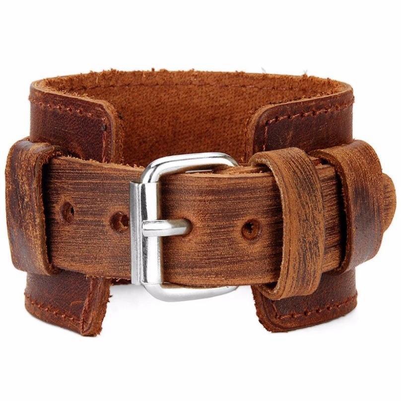 Bracelet de Force Ajustable Marron Clair en Cuir - Mon Bracelet Homme