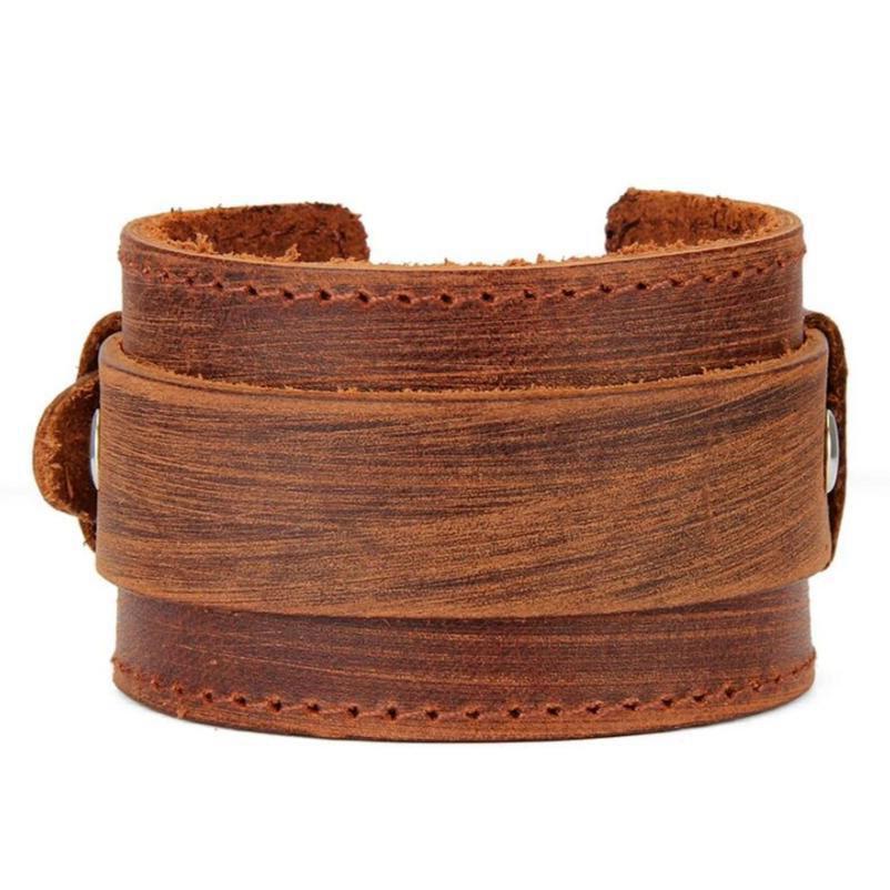 Bracelet de Force Ajustable Marron Clair en Cuir - Mon Bracelet Homme
