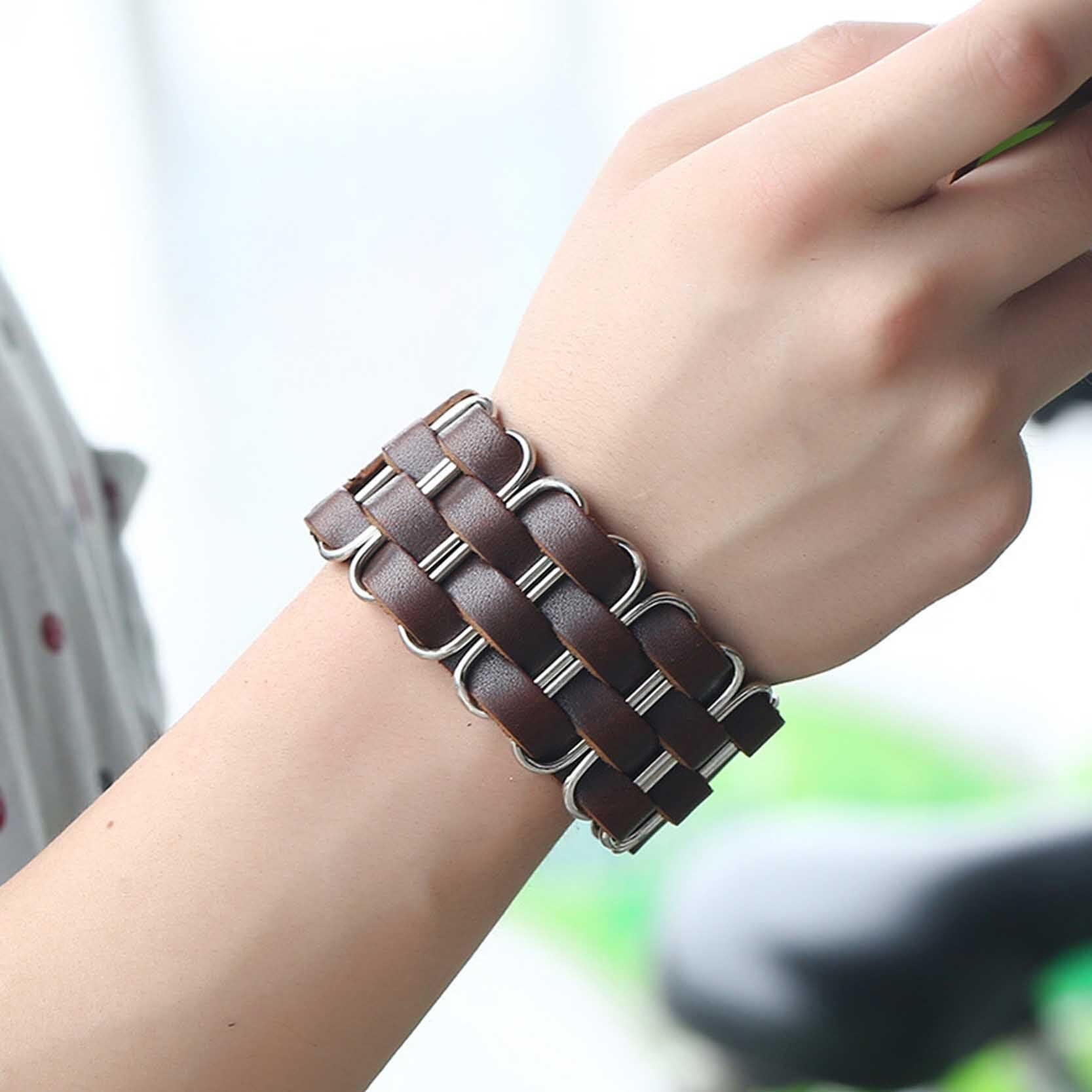 Bracelet de Force Armature en Acier en Cuir - Mon Bracelet Homme