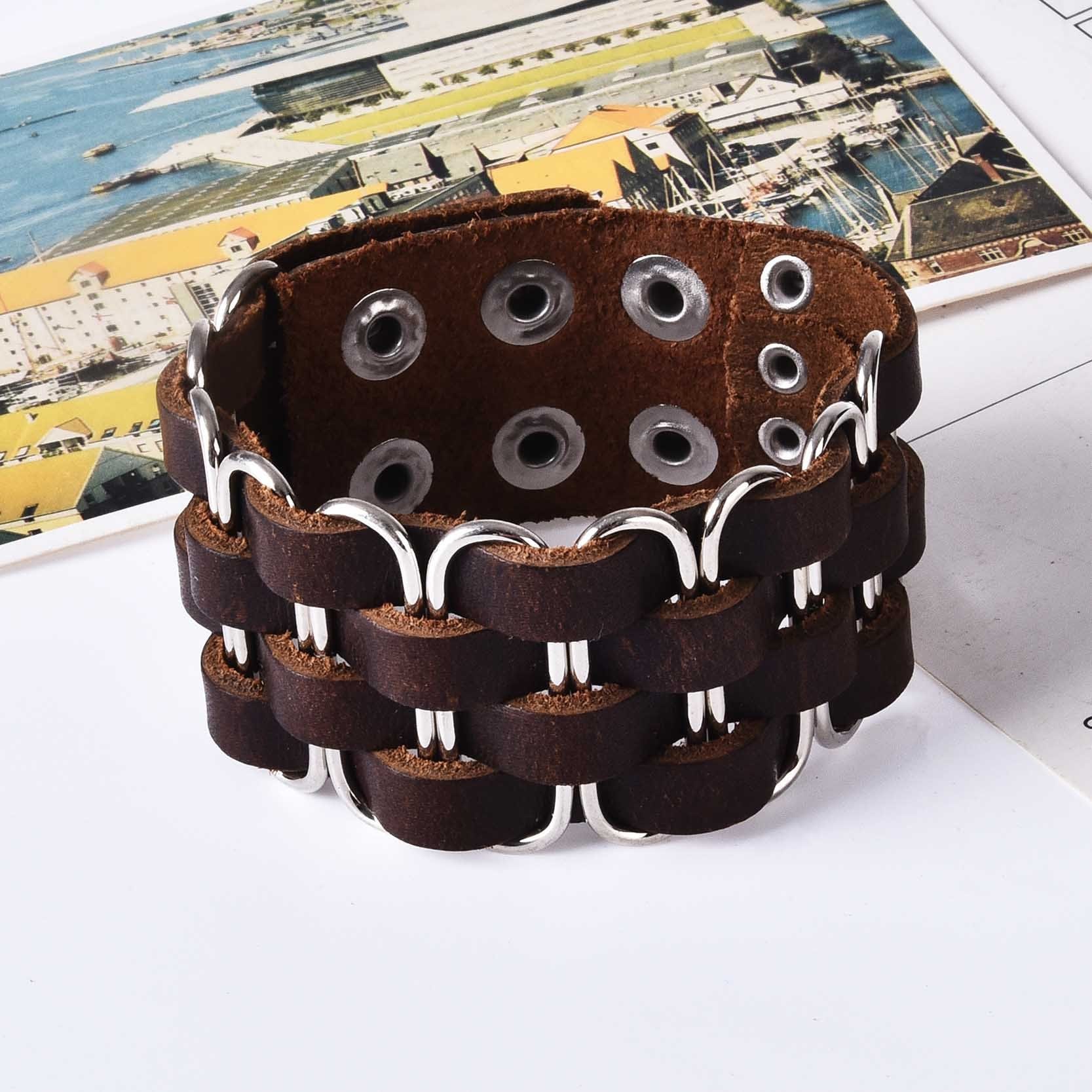 Bracelet de Force Armature en Acier en Cuir - Mon Bracelet Homme