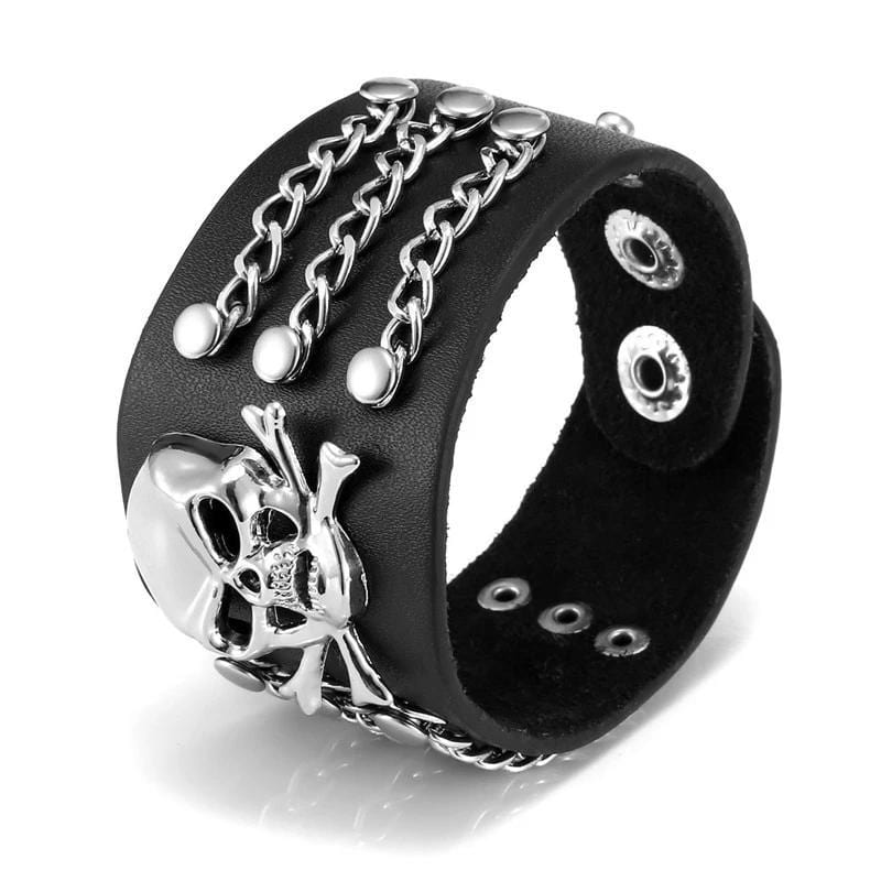 Bracelet de Force avec Crâne en Cuir - Mon Bracelet Homme