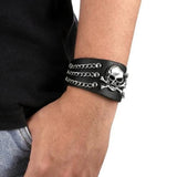 Bracelet de Force avec Crâne en Cuir - Mon Bracelet Homme