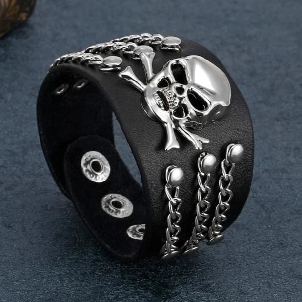 Bracelet de Force avec Crâne en Cuir - Mon Bracelet Homme