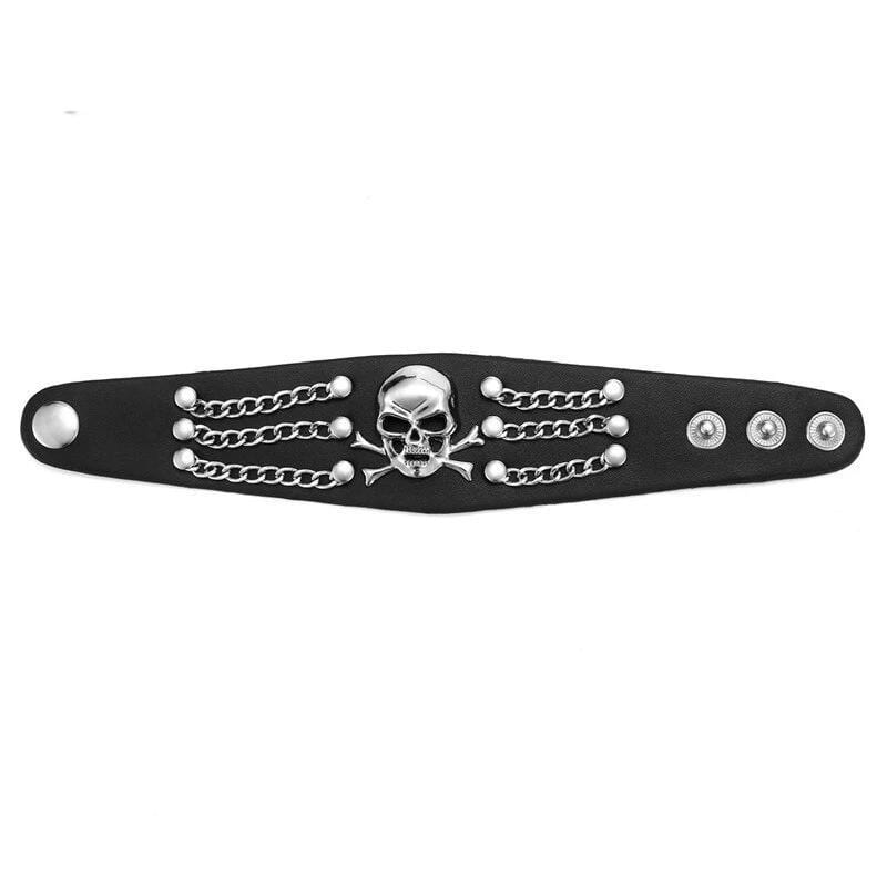Bracelet de Force avec Crâne en Cuir - Mon Bracelet Homme