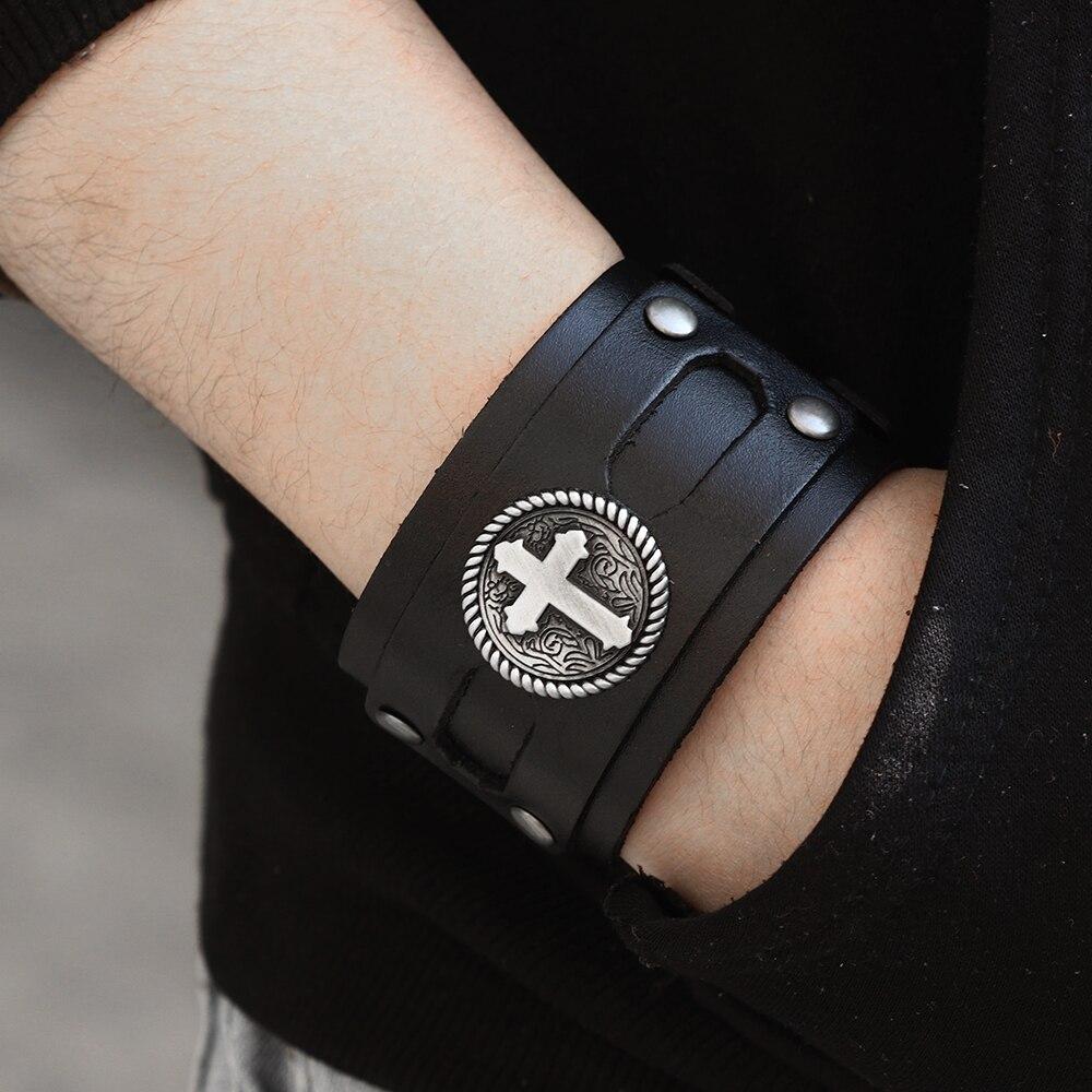 Bracelet de Force avec Croix en Cuir - Mon Bracelet Homme