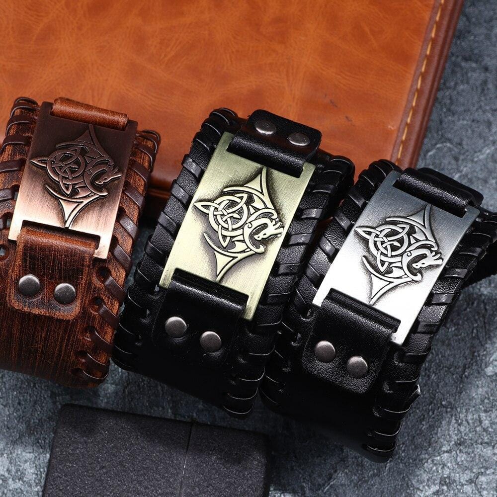 Bracelet de Force avec Dragon en Cuir - Mon Bracelet Homme
