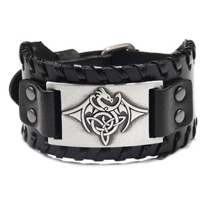 Bracelet de Force avec Dragon en Cuir - Mon Bracelet Homme