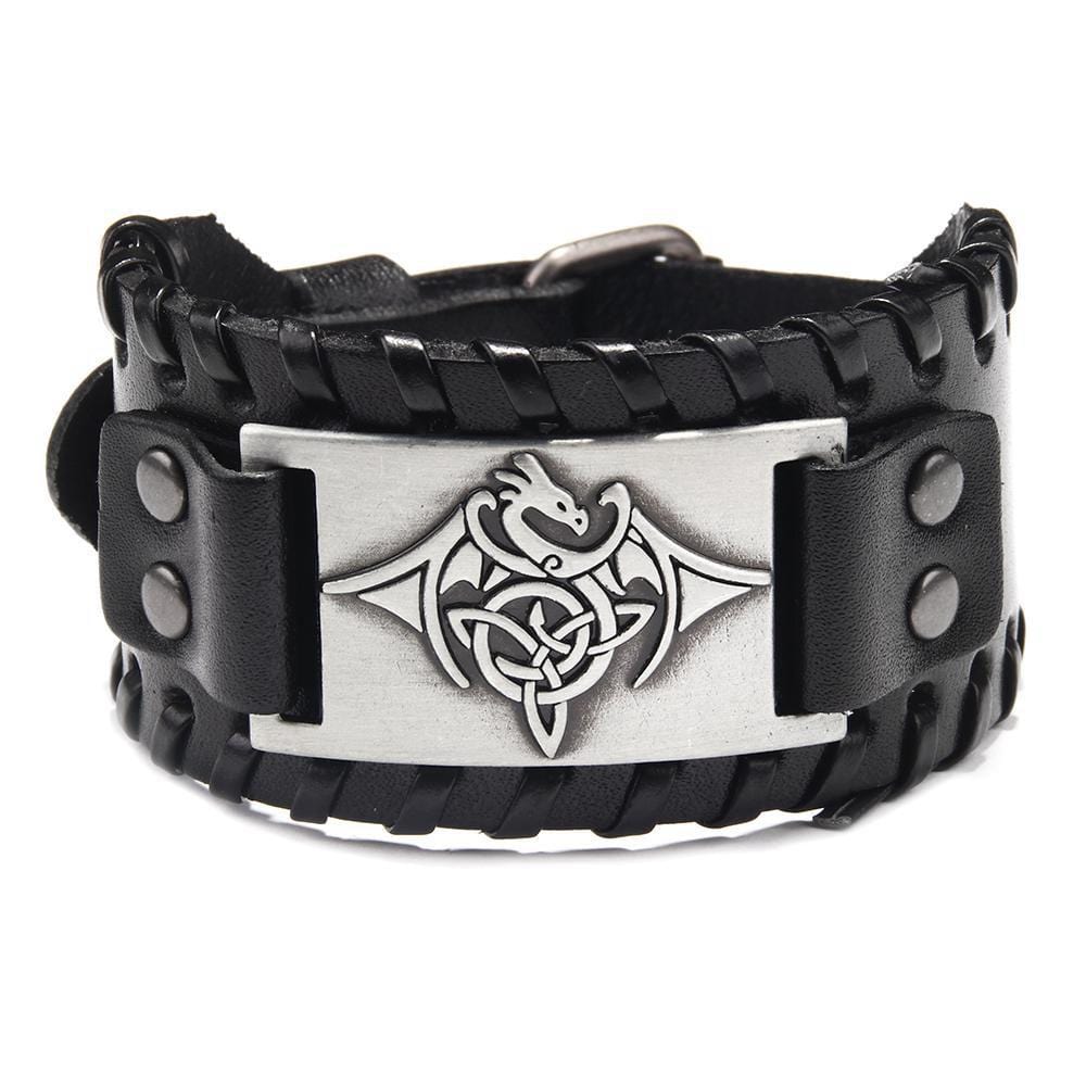 Bracelet de Force avec Dragon en Cuir - Mon Bracelet Homme