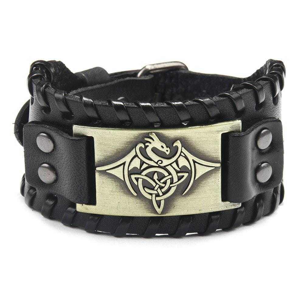 Bracelet de Force avec Dragon en Cuir - Mon Bracelet Homme