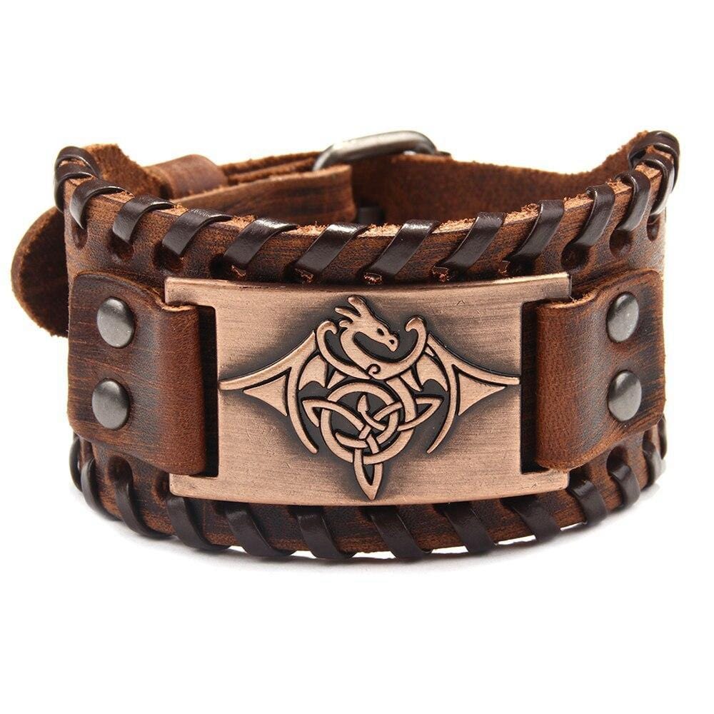 Bracelet de Force avec Dragon en Cuir - Mon Bracelet Homme