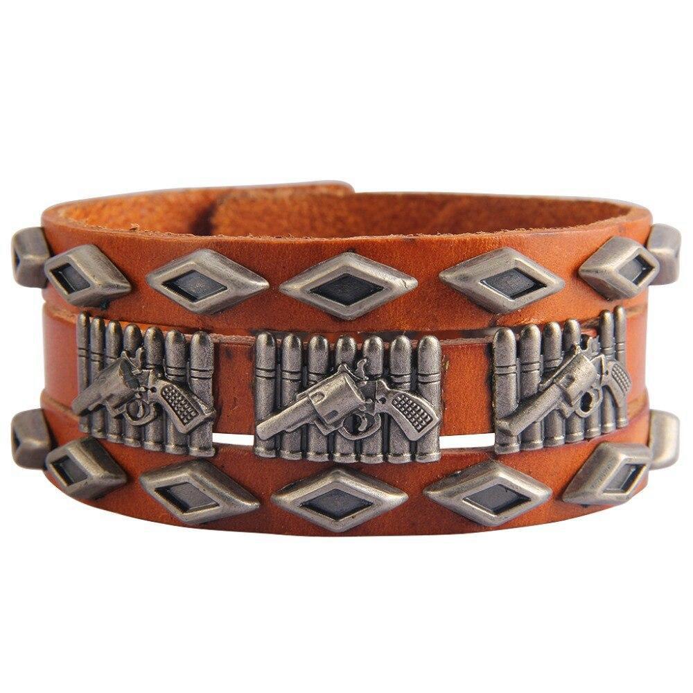 Bracelet de Force avec Pistolet en Cuir - Mon Bracelet Homme