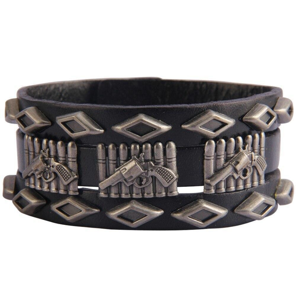 Bracelet de Force avec Pistolet en Cuir - Mon Bracelet Homme