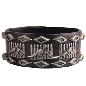 Bracelet de Force avec Pistolet en Cuir - Mon Bracelet Homme