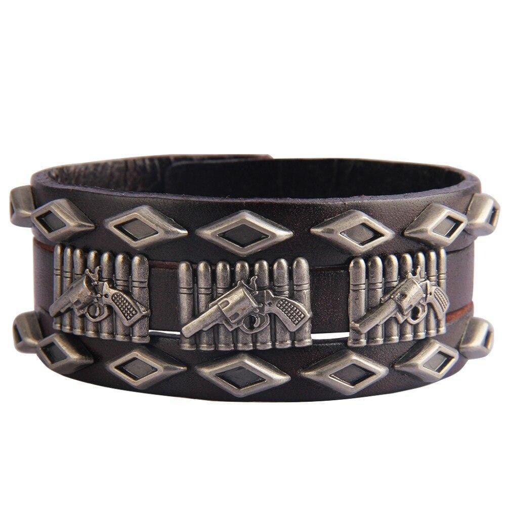 Bracelet de Force avec Pistolet en Cuir - Mon Bracelet Homme