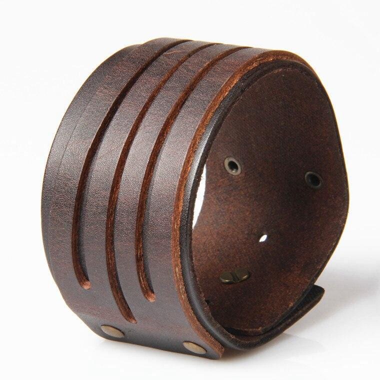 Bracelet de Force avec Trois Rainures en Cuir - Mon Bracelet Homme