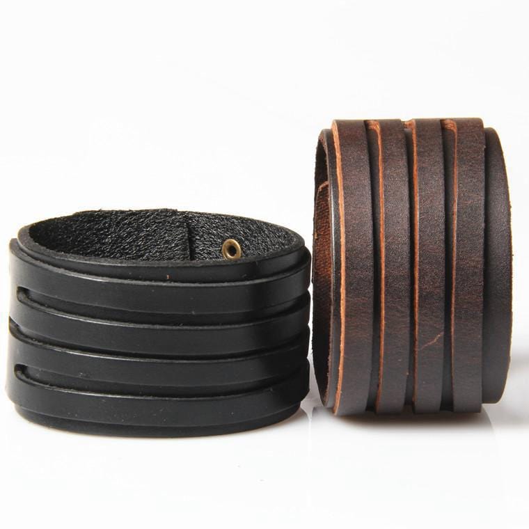 Bracelet de Force avec Trois Rainures en Cuir - Mon Bracelet Homme