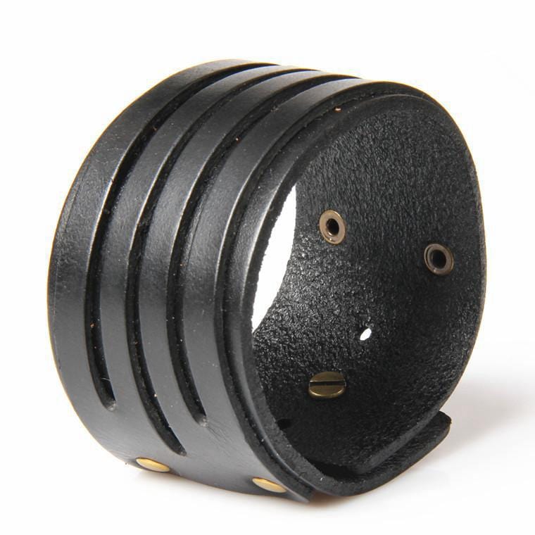 Bracelet de Force avec Trois Rainures en Cuir - Mon Bracelet Homme