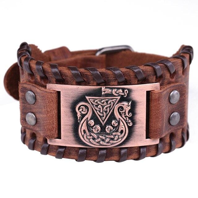 Bracelet de force Bateau Viking en Cuir - Mon Bracelet Homme