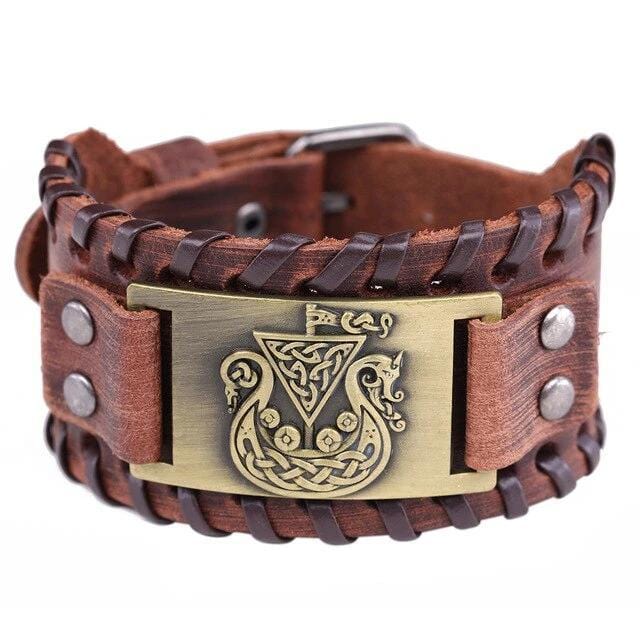 Bracelet de force Bateau Viking en Cuir - Mon Bracelet Homme