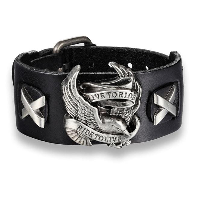 Bracelet de Force Biker Noir en Cuir - Mon Bracelet Homme