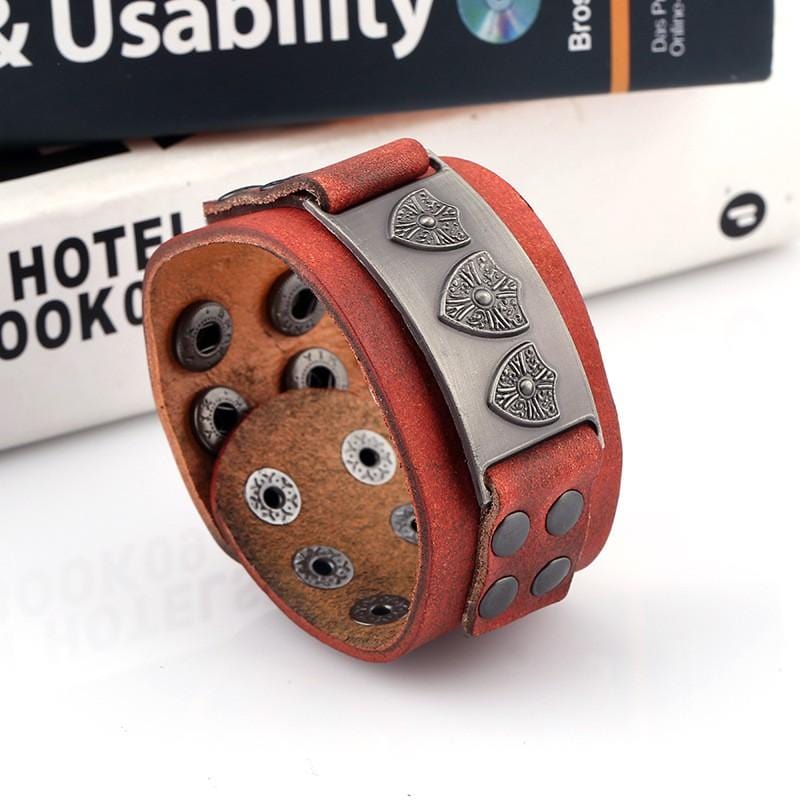 Bracelet de Force Bouclier en Cuir - Mon Bracelet Homme