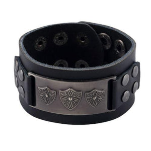 Bracelet de Force Bouclier en Cuir - Mon Bracelet Homme