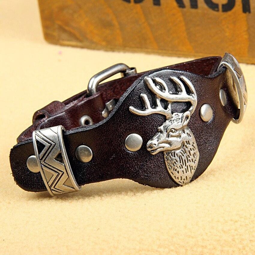 Bracelet de force Cerf en Cuir - Mon Bracelet Homme