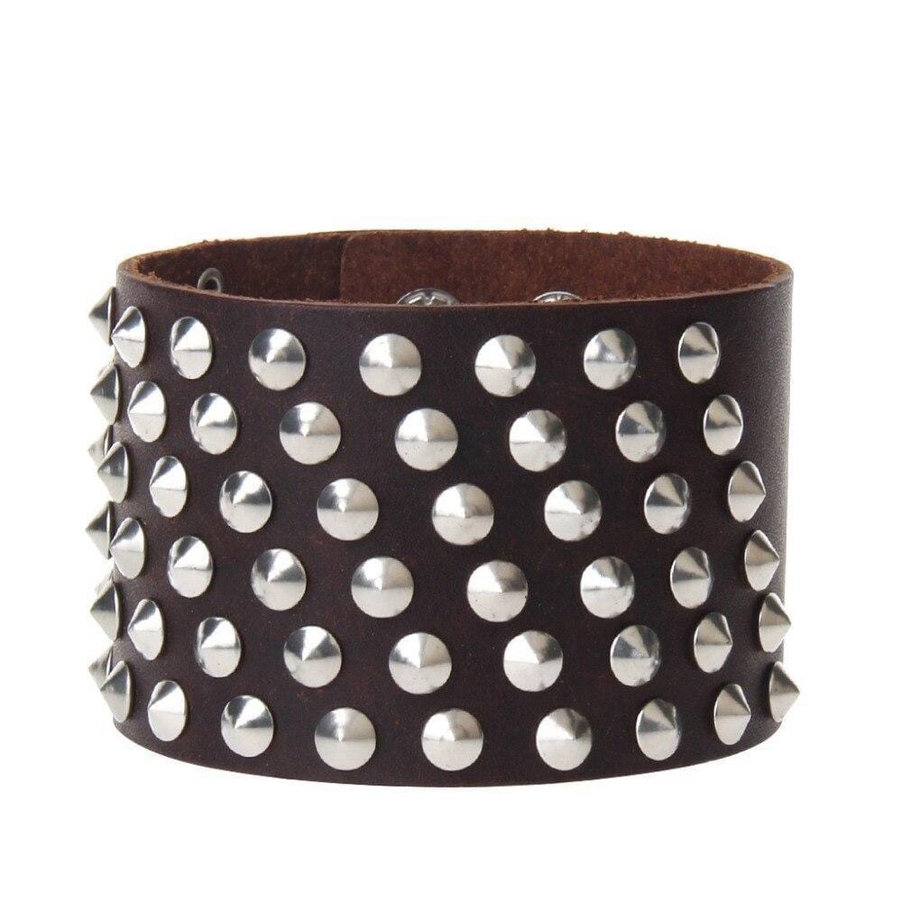 Bracelet de Force Champ de Rivets en Cuir - Mon Bracelet Homme