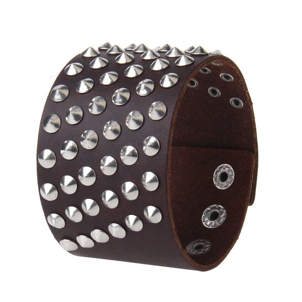 Bracelet de Force Champ de Rivets en Cuir - Mon Bracelet Homme