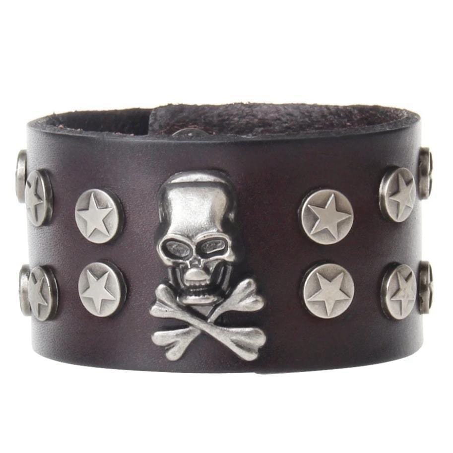 Bracelet de Force Crâne et Etoile en Cuir - Mon Bracelet Homme