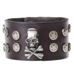 Bracelet de Force Crâne et Etoile en Cuir - Mon Bracelet Homme