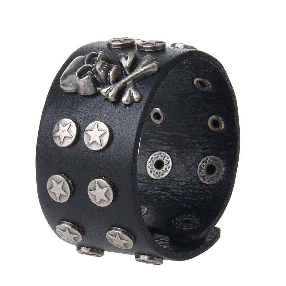 Bracelet de Force Crâne et Etoile en Cuir - Mon Bracelet Homme