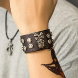 Bracelet de Force Crâne et Etoile en Cuir - Mon Bracelet Homme