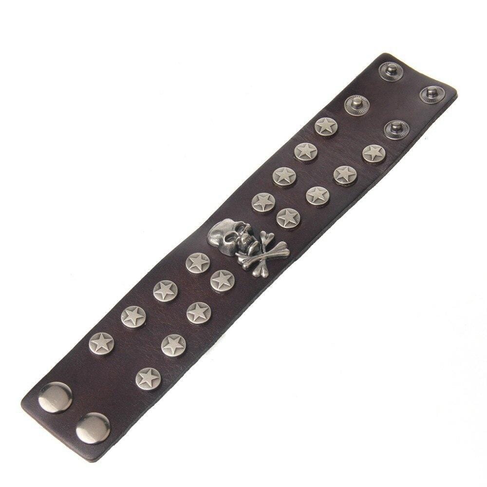 Bracelet de Force Crâne et Etoile en Cuir - Mon Bracelet Homme