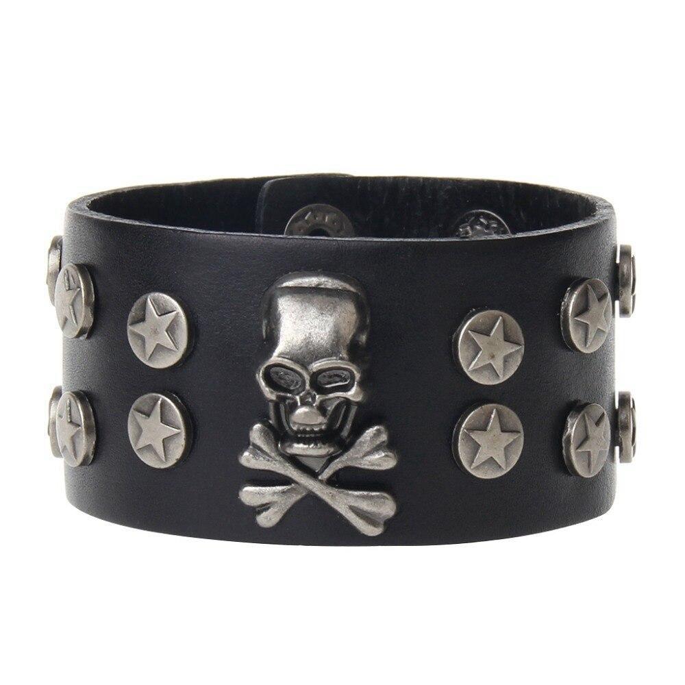 Bracelet de Force Crâne et Etoile en Cuir - Mon Bracelet Homme
