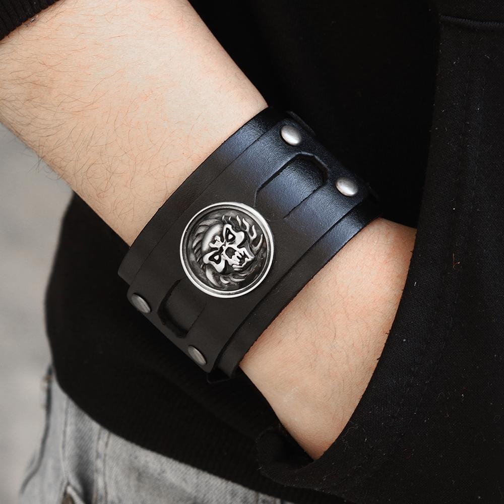 Bracelet de Force Crâne Punk en Cuir - Mon Bracelet Homme