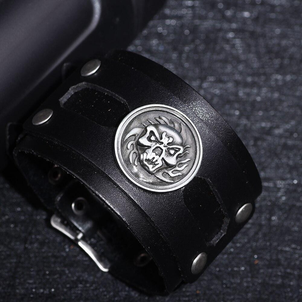 Bracelet de Force Crâne Punk en Cuir - Mon Bracelet Homme