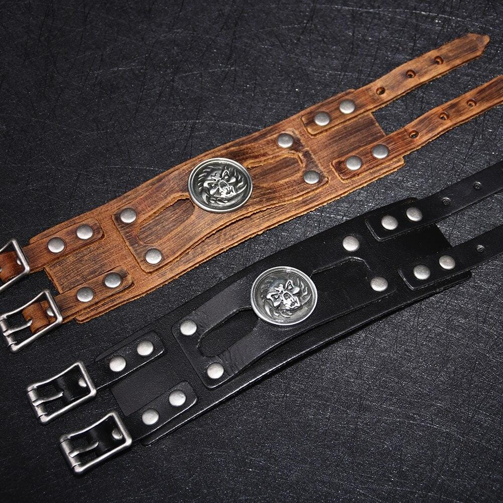 Bracelet de Force Crâne Punk en Cuir - Mon Bracelet Homme