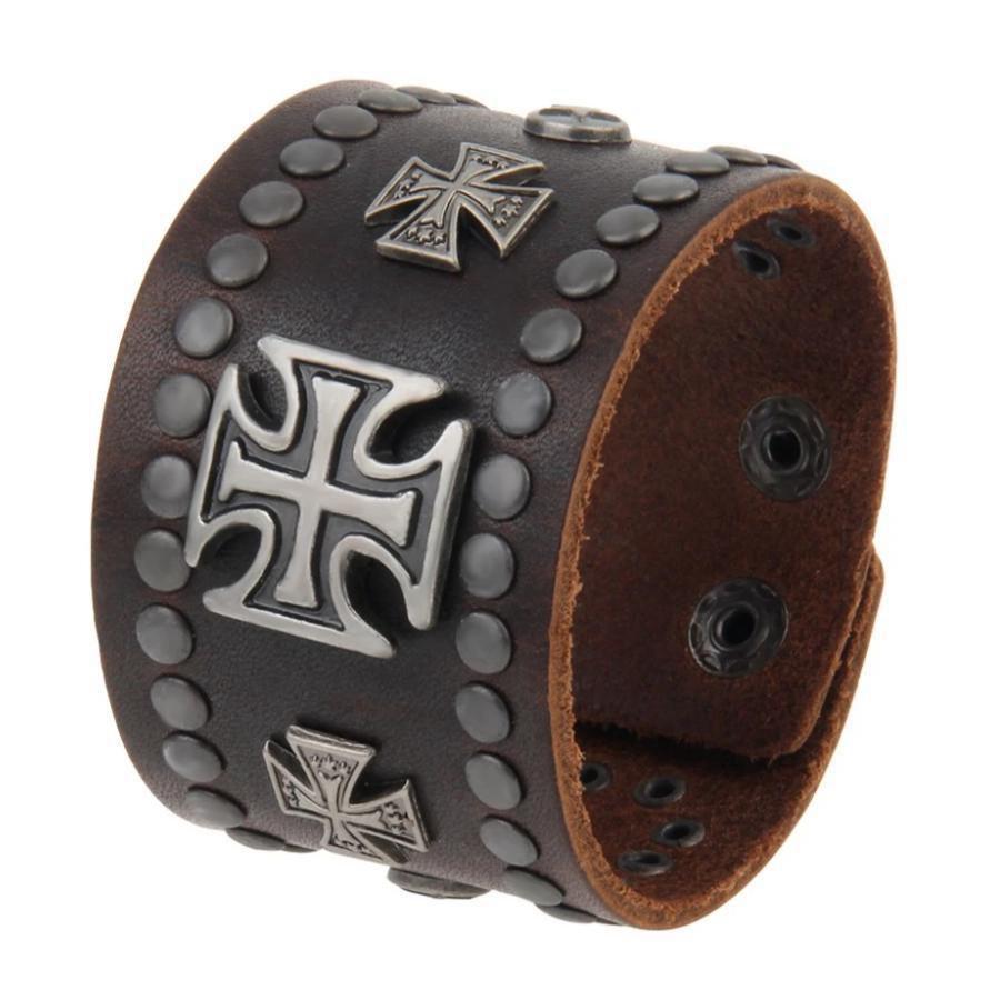 Bracelet de Force Croix Maltaise et Rivets - Mon Bracelet Homme