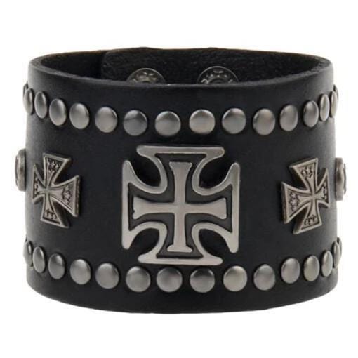 Bracelet de Force Croix Maltaise et Rivets - Mon Bracelet Homme