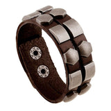 Bracelet de Force Cuir avec Pièces en Acier