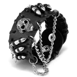 Bracelet de Force Cuir Noir Crâne