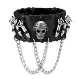 Bracelet de Force Cuir Noir Crâne - Mon Bracelet Homme