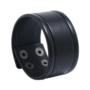 Bracelet de Force Cuir Noir et Bouton Pression - Mon Bracelet Homme