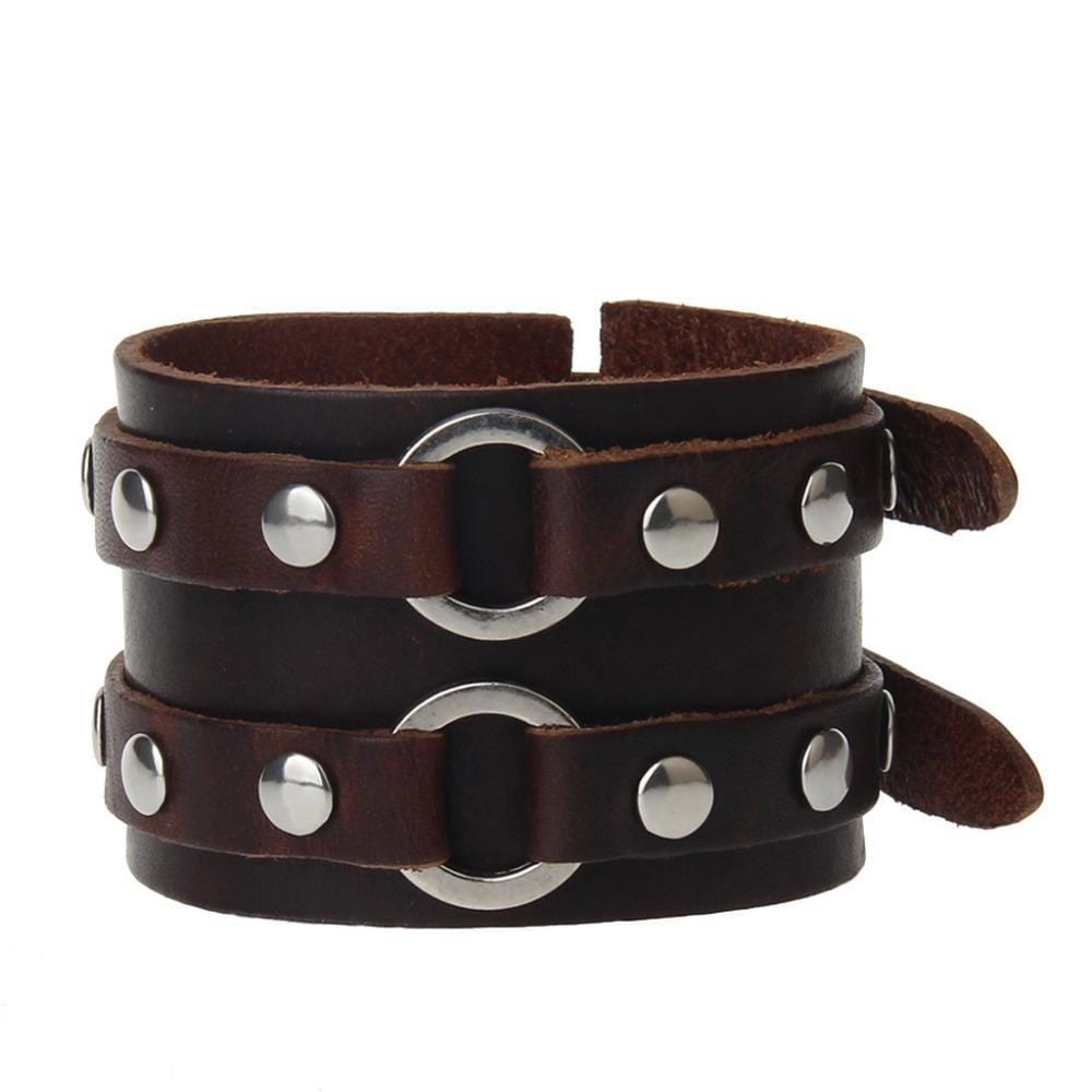 Bracelet de Force en Cuir Double Anneau - Mon Bracelet Homme