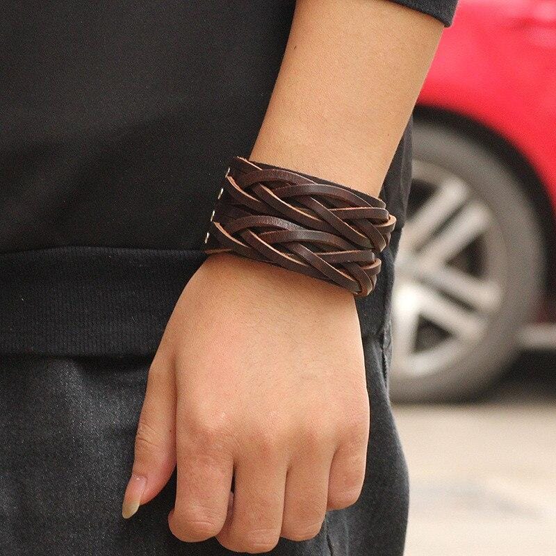 Bracelet de Force en Cuir Tressé en Cuir - Mon Bracelet Homme